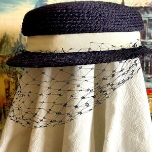 Everitt Spunwoven Vintage Navy Cream Ribbon Veil Hat